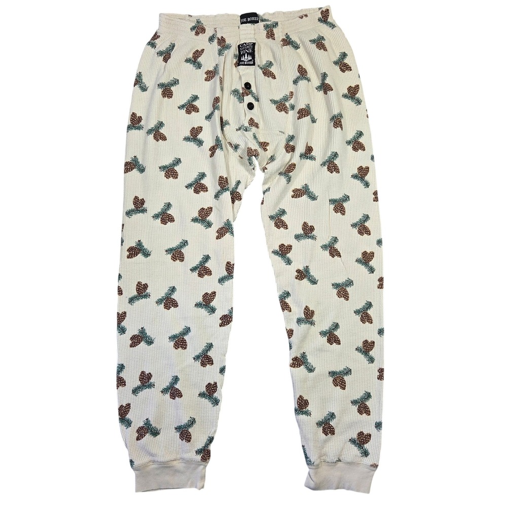 Vintage Joe Boxer Mens Cream Pinecone Waffle Knit Thermal Pajama Pants M Y2k